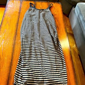 Olive green and black striped maternity dress